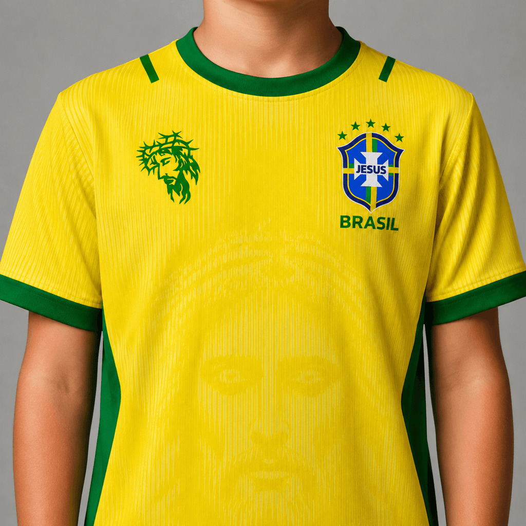 Camiseta Brasil Jesus Amarela Infantil