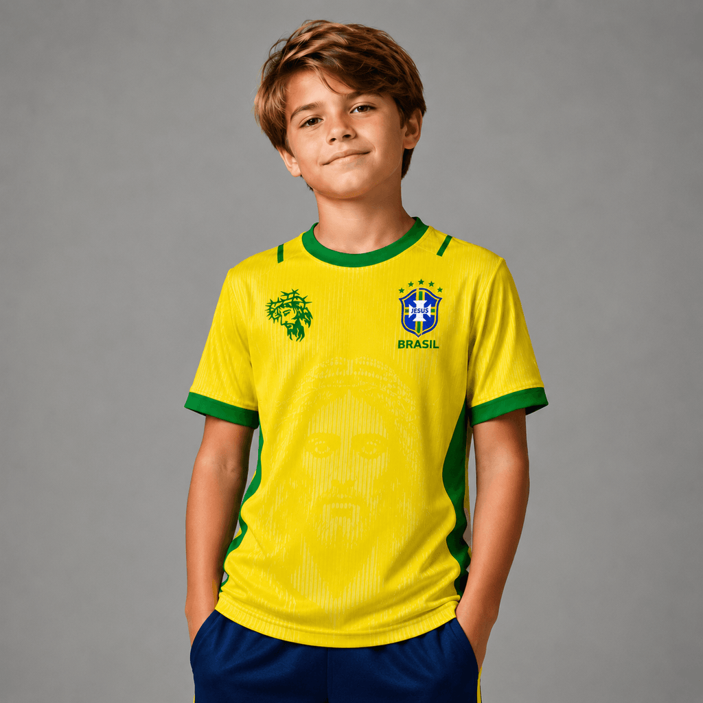 Camiseta Brasil Jesus Amarela Infantil