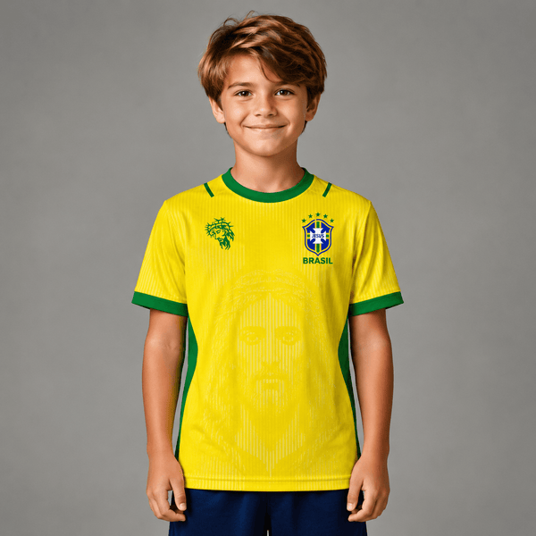 Camiseta Brasil Jesus Amarela Infantil