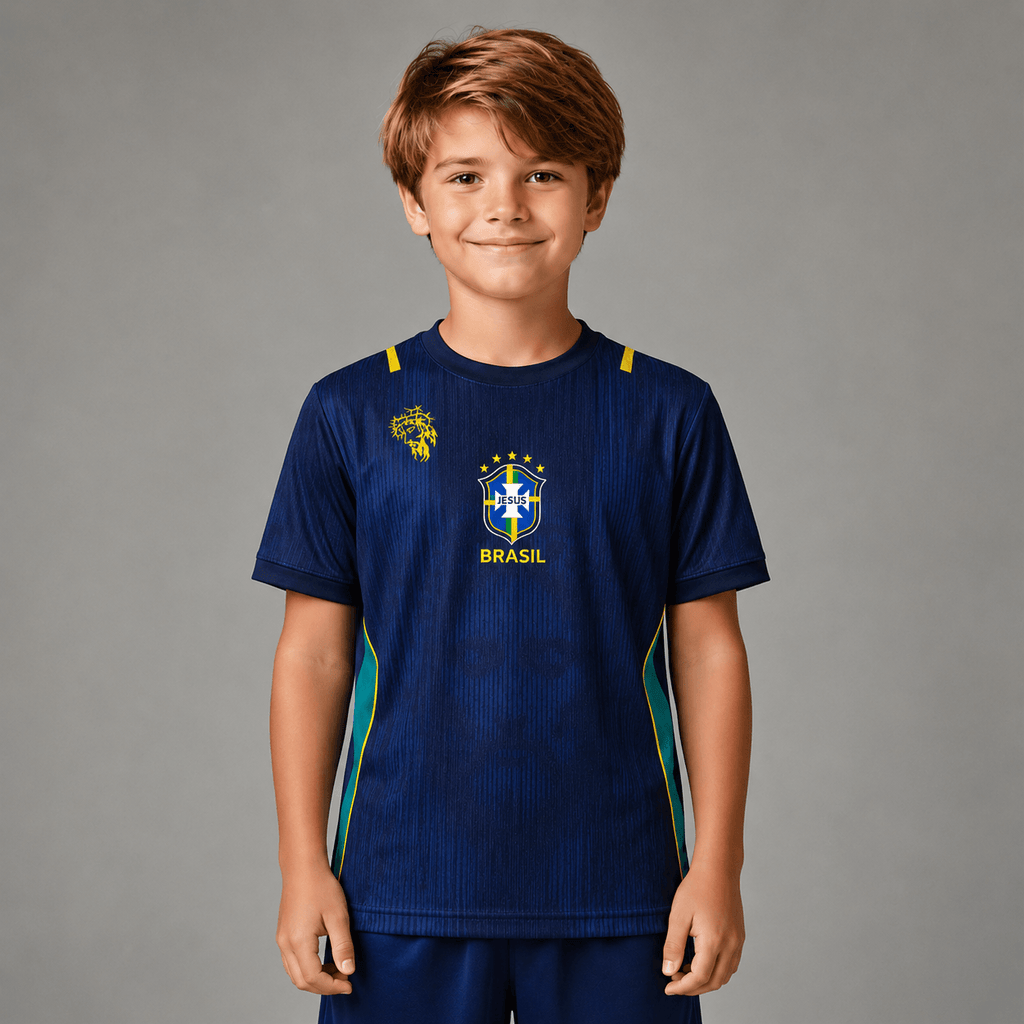 Camiseta Brasil Jesus Azul Infantil