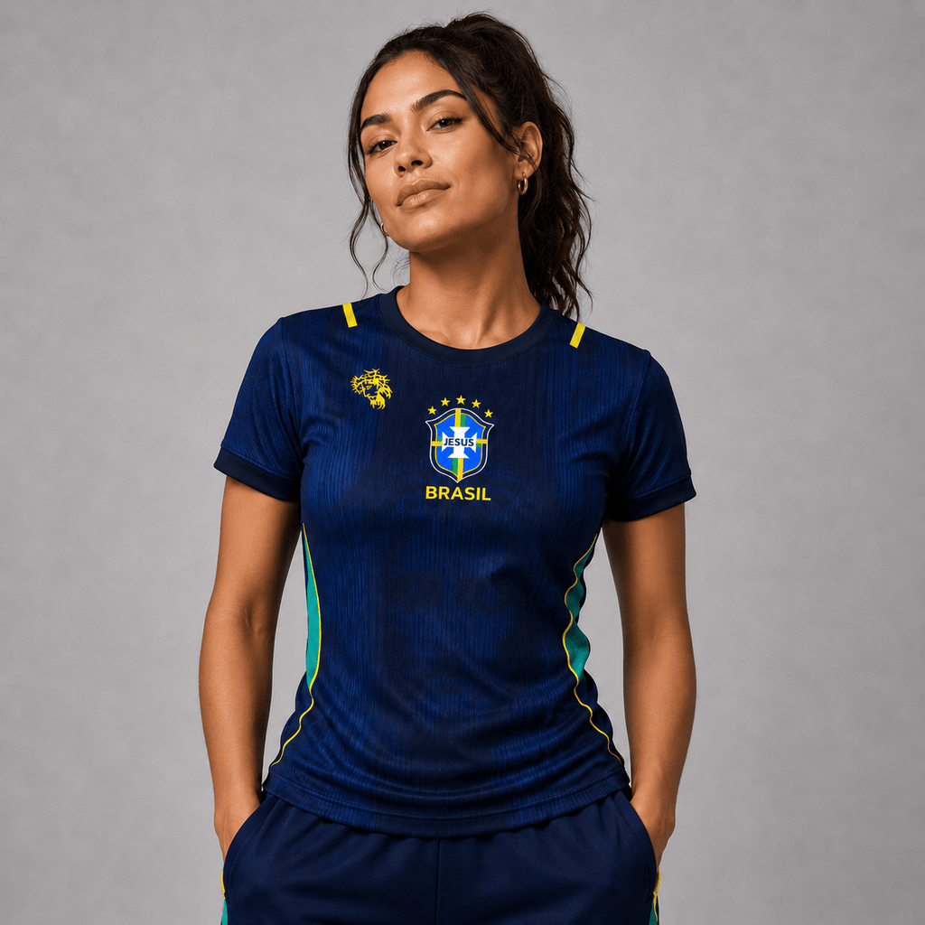 Camiseta Brasil Jesus Azul Feminino